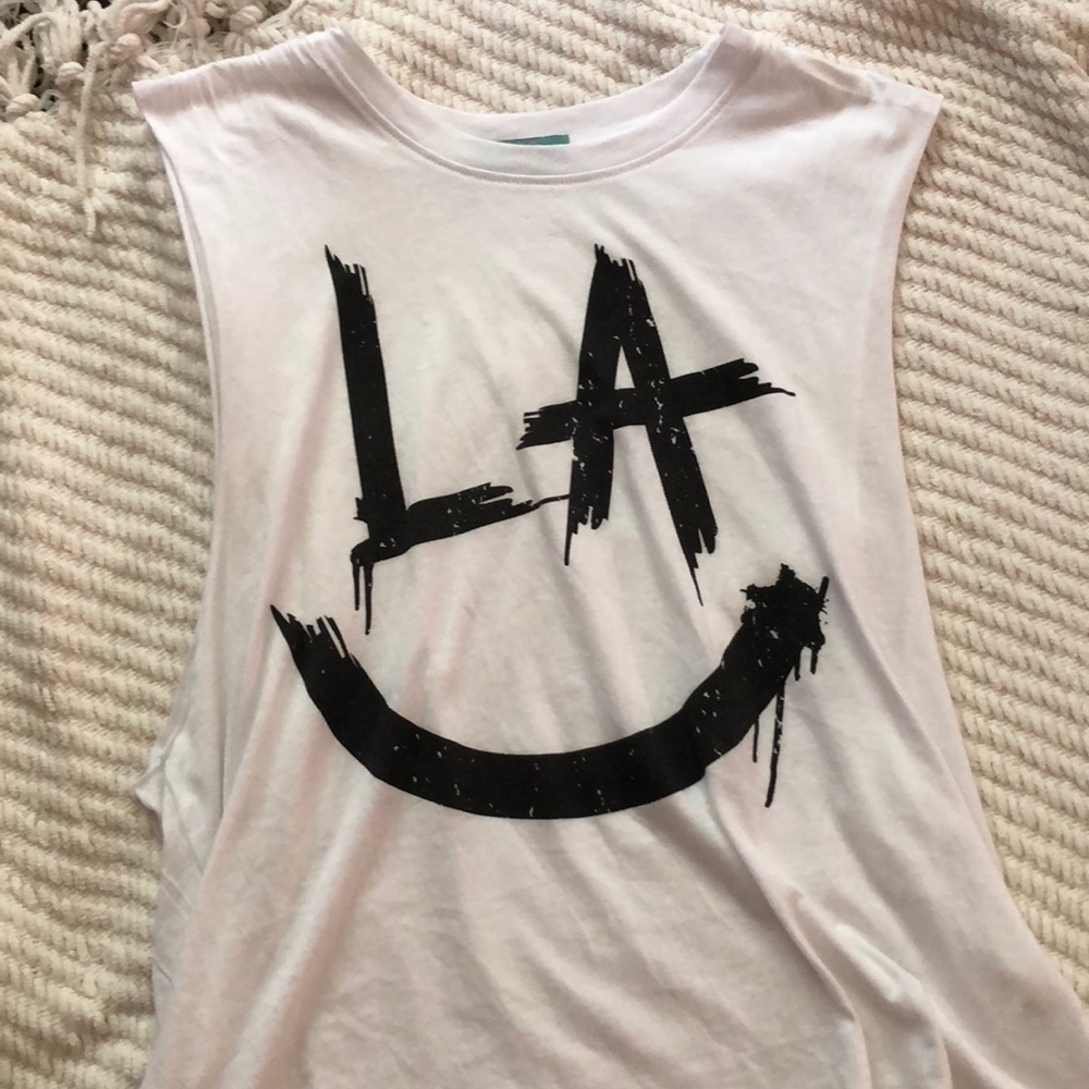Boutique White Muscle Tank w/ Black L.A. Logo